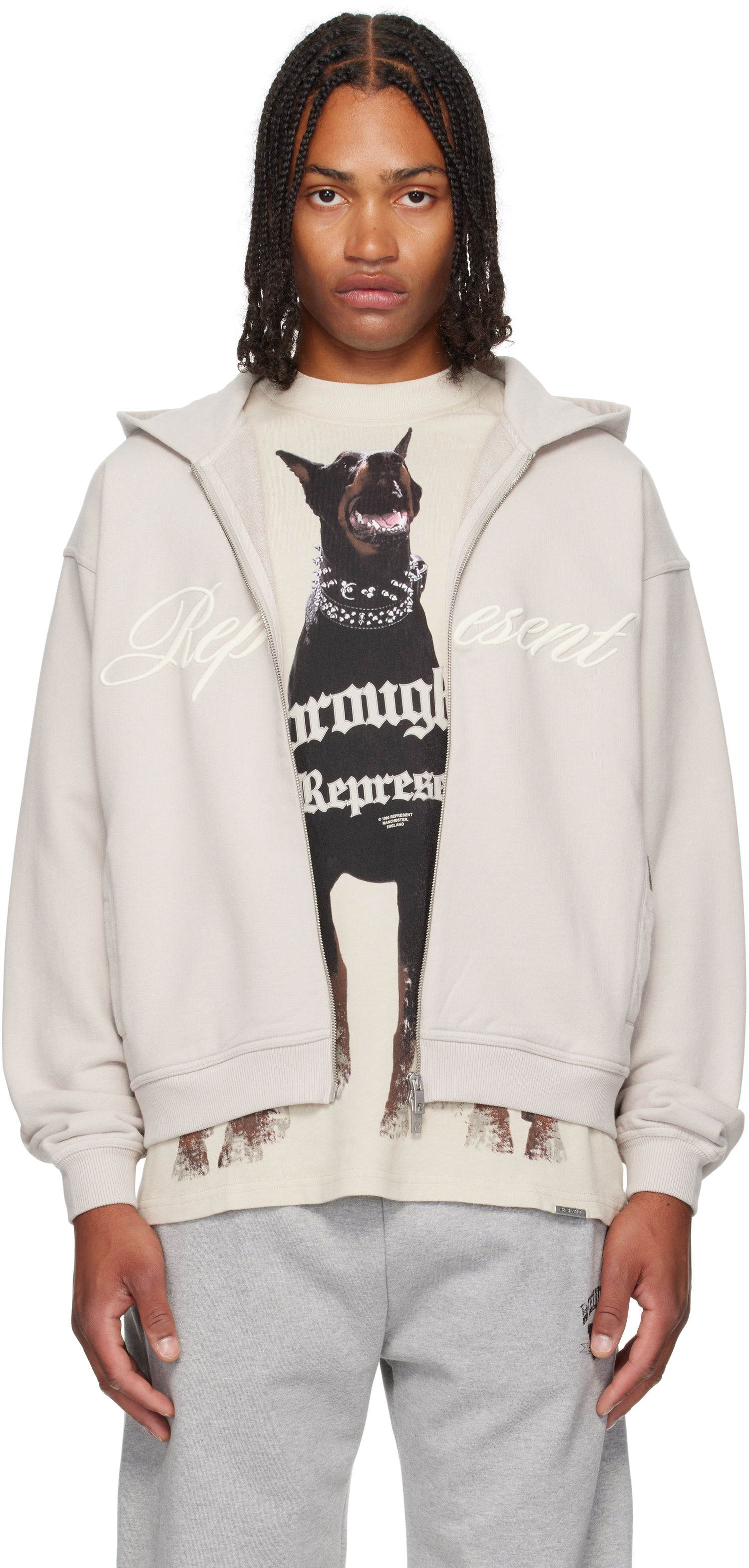 Pulover Represent Clo Represent Script Logo Zip Hoodie Bež | MLM100025, 0