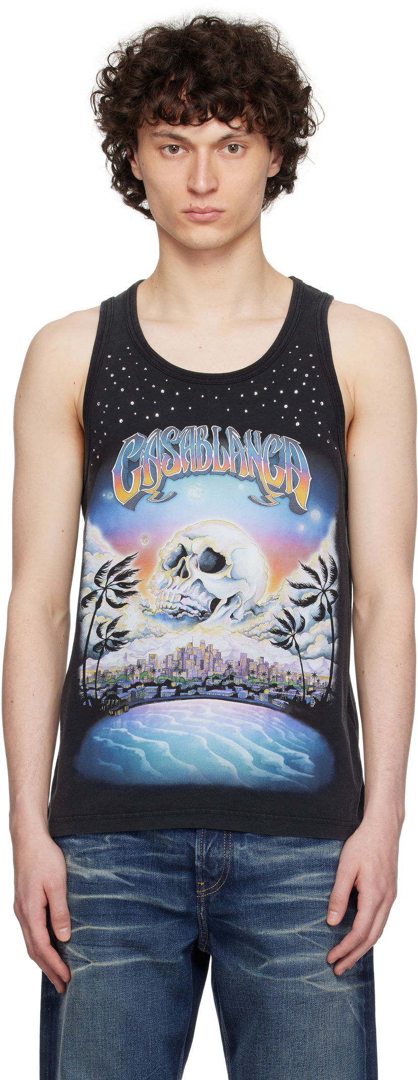 Majica brez rokavov Casablanca Casablanca 'La Prémonition' Crystal Embellished Tank Top Črna | U-MS25-JTS-036-01
