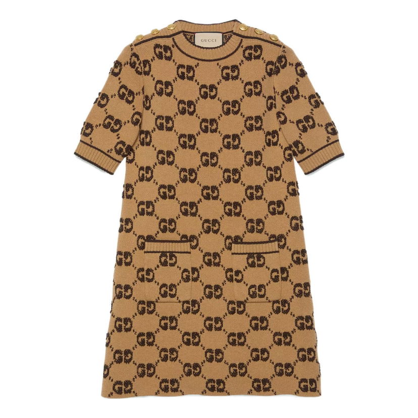 Obleke Gucci GG Wool Boucl Jacquard Dress Rjava | 718630-XKCNA-2668