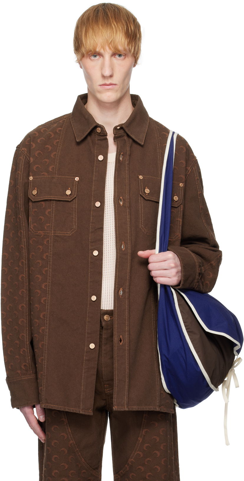 Jakna Marine Serre Marine Serre Moon Jacquard Twill Overshirt Rjava | USI030A CWOV0063