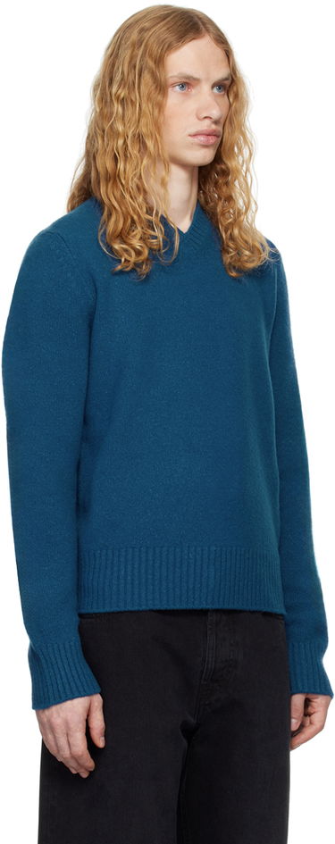 Pleteni pulover The Row The Row Nigel V-Neck Sweater Modra | 744-Y766, 1