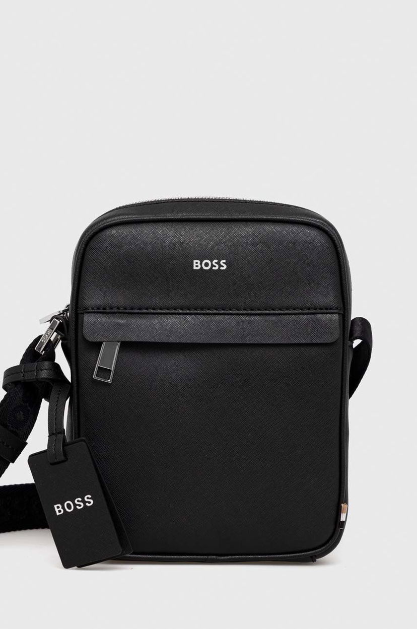 Torba za čez ramo BOSS BOSS Leather Reporter Bag Črna | 50483566
