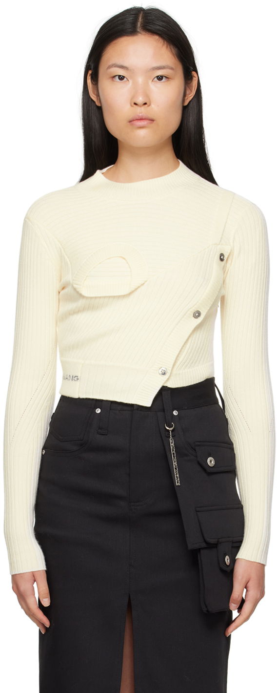 Pleteni pulover Feng Chen Wang Feng Chen Wang Ribbed Asymmetrical Sweater Bež | FWF16KT02