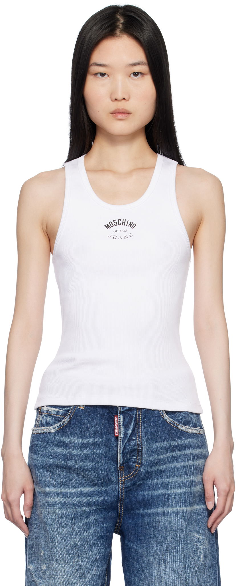 Majica brez rokavov Moschino Stretch Cotton Tank Top Bela | 251K10804