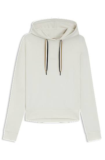 Pulover BOSS Hoodie with Logo Print and Signature Stripe Cords Bela | 50524760