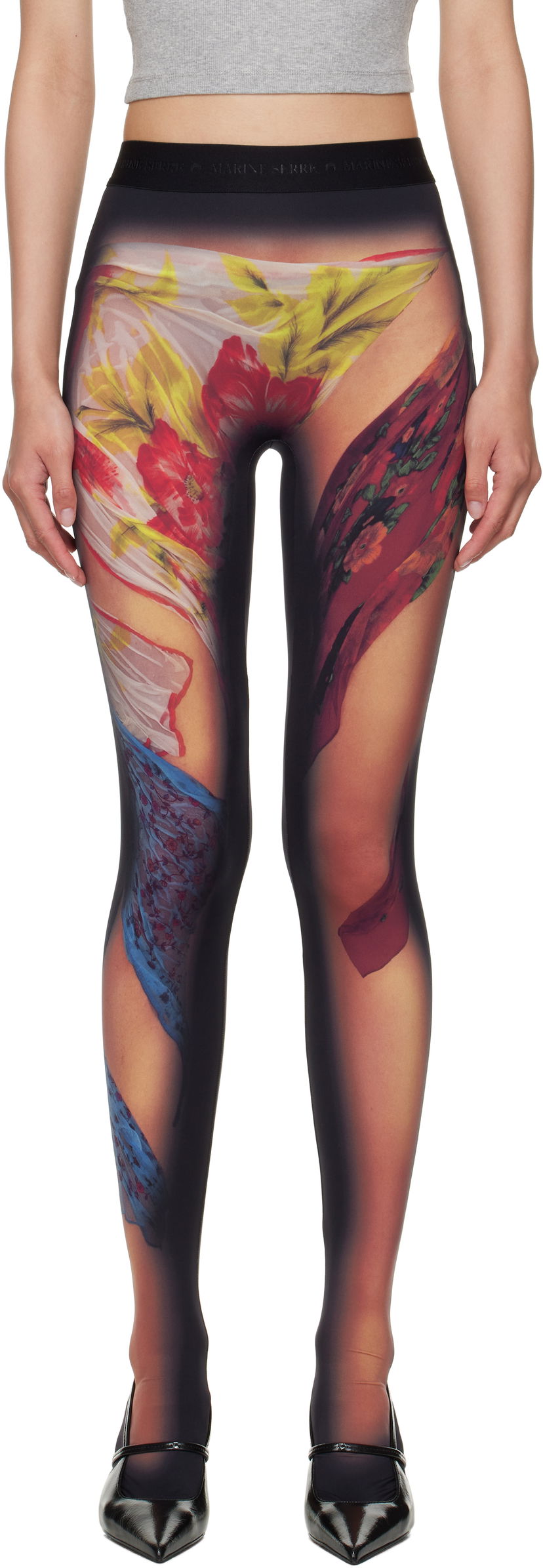 Pajkice Marine Serre Marine Serre Recycled Draped Statue Jersey Leggings Črna | WPA043A CJER0076