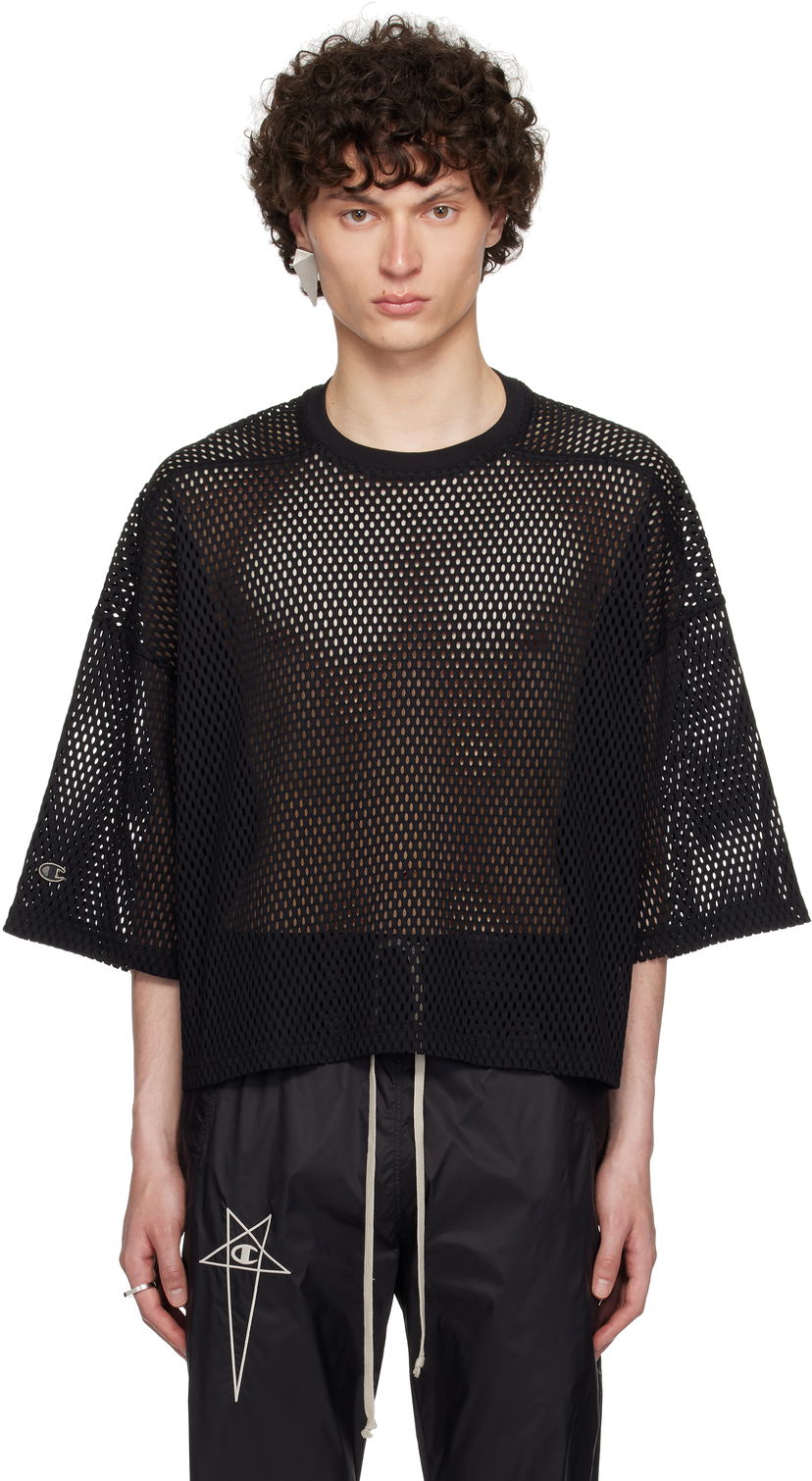 Krop-top Rick Owens Rick Owens Champion Edition Tommy Cropped Mesh T-Shirt Črna | CM01E1676 CHONET MESH