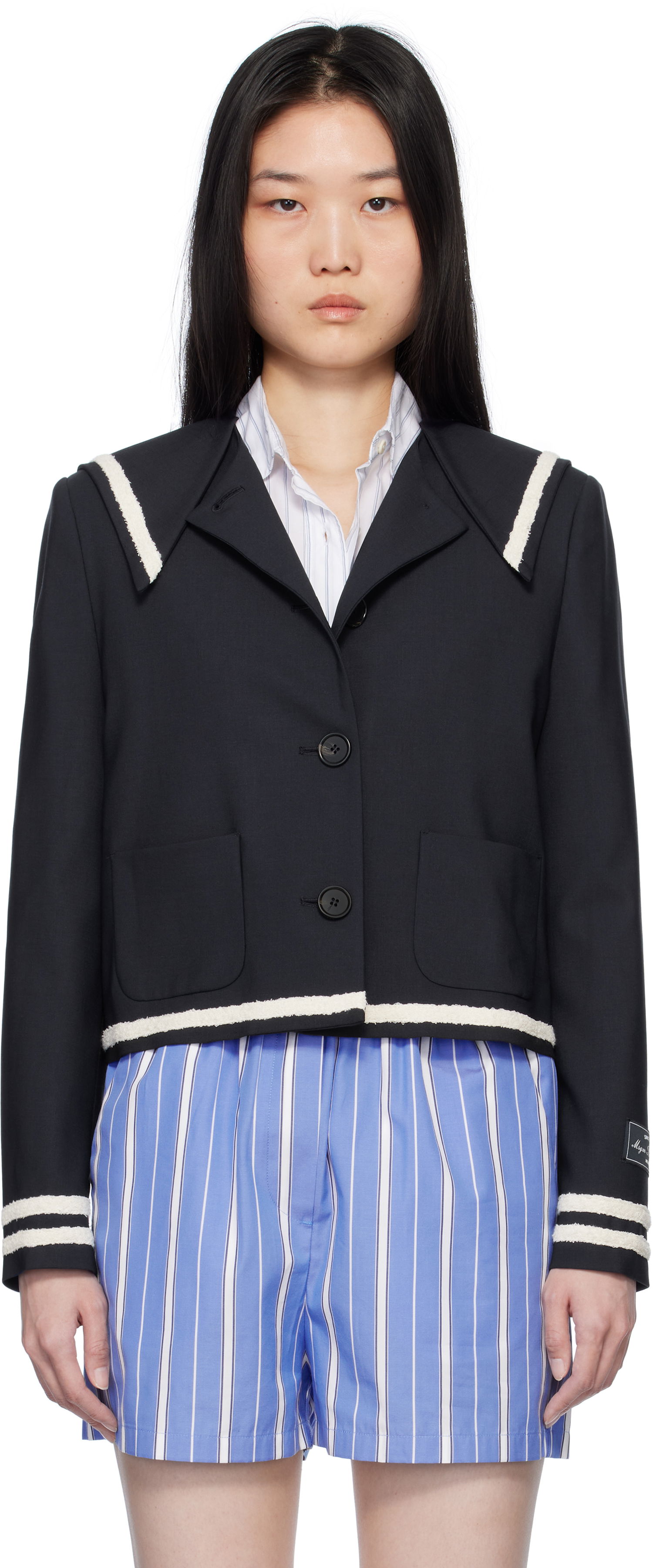 Jakna MSGM MSGM Sailor Collar Cropped Jacket Mornarica | 3841MDG02 257127, 0