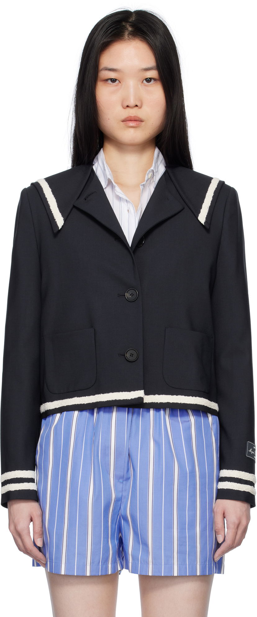 Jakna MSGM MSGM Sailor Collar Cropped Jacket Mornarica | 3841MDG02 257127