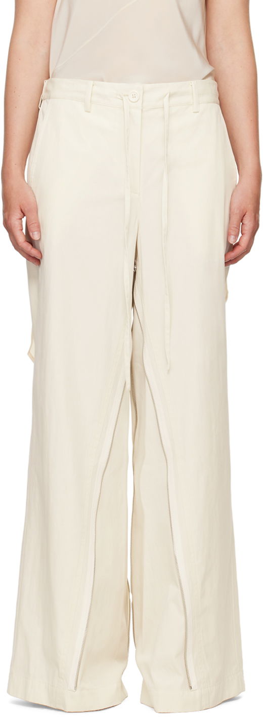 Hlače Helmut Lang Helmut Lang Gusset Wide Leg Trousers Bela | O04HW208