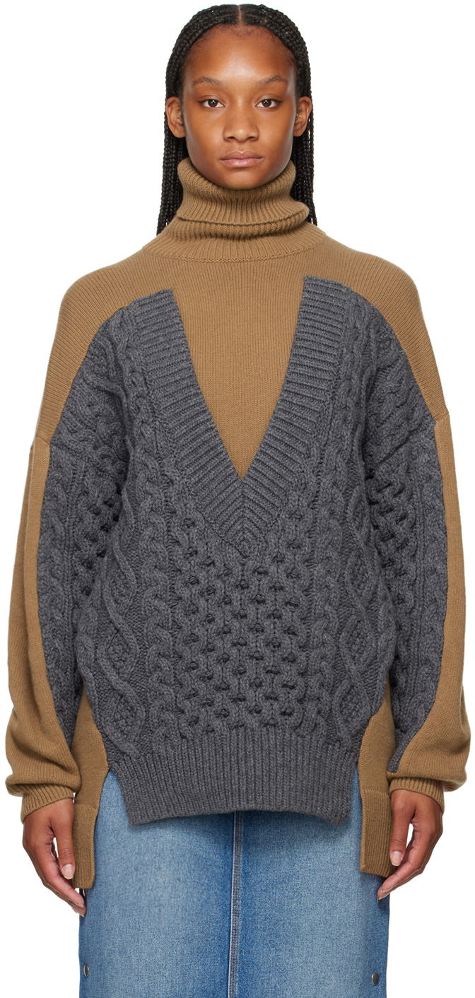 Pleteni pulover Stella McCartney Stella McCartney Paneled Turtleneck Sweater Rjava | 6K08583S2527