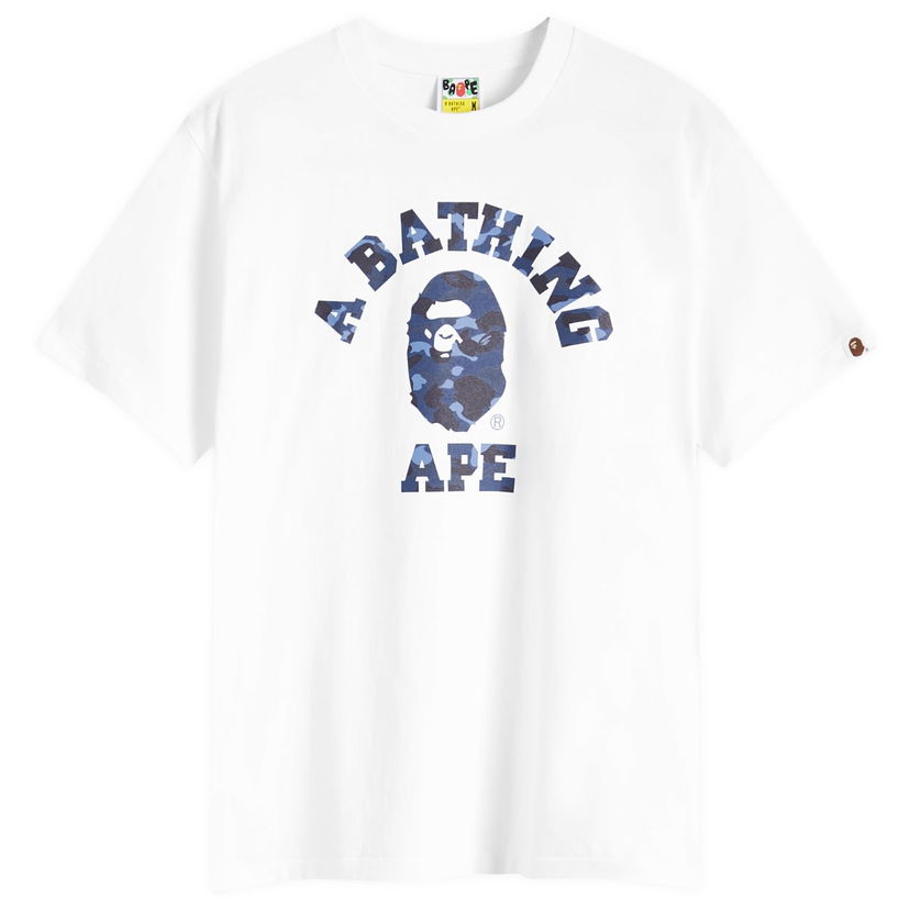 Majica BAPE A Bathing Ape Men's Colour Camo College T-Shirt in White/Navy, Size Large | END. Clothing Bela | 001TEK301017M-WHN