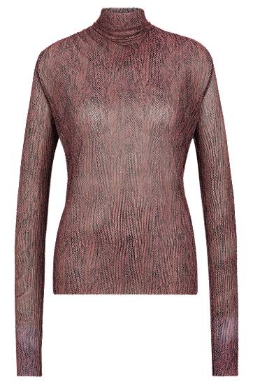 Pleteni pulover BOSS Plissé Tulle High-Neck Top Roza | 50521730