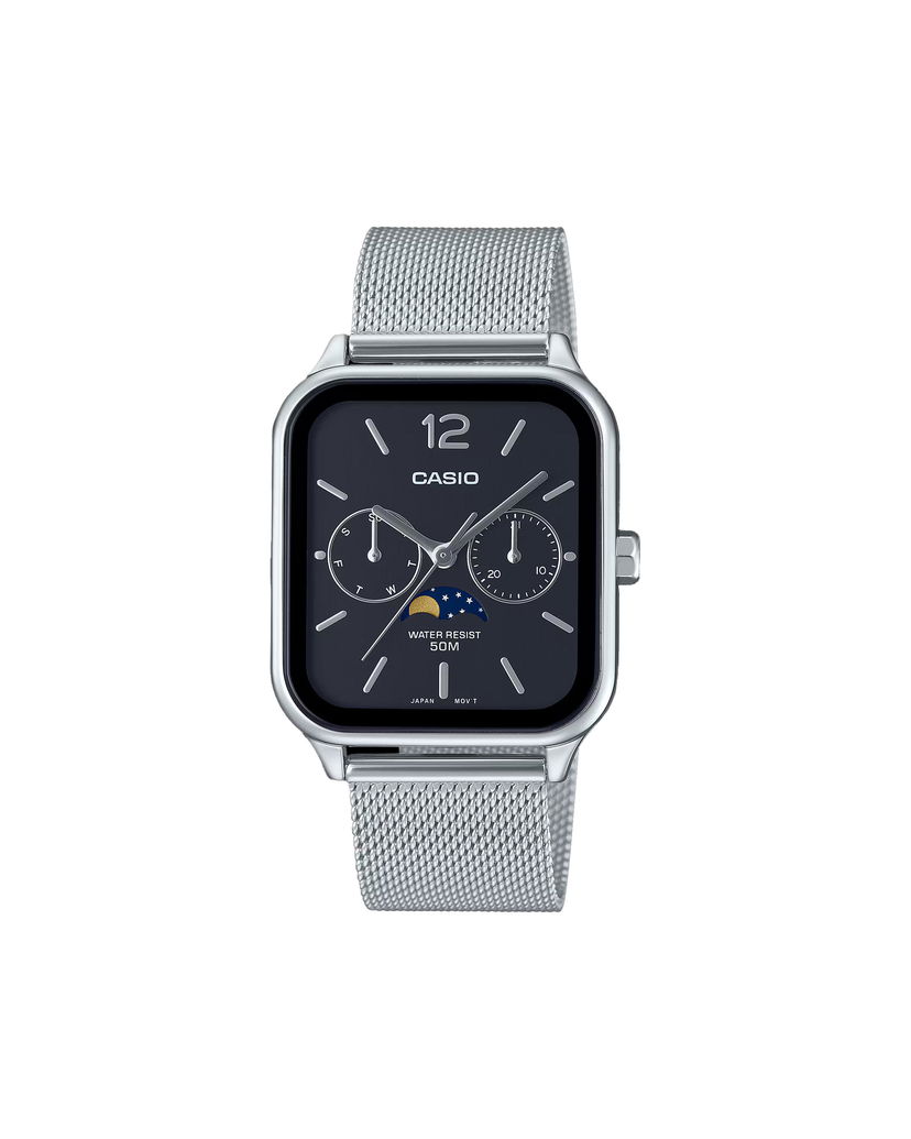 Ure CASIO Watch with Day and Date Display and Moon Phase Subdial Kovinski | MTP-M305M-1AVER