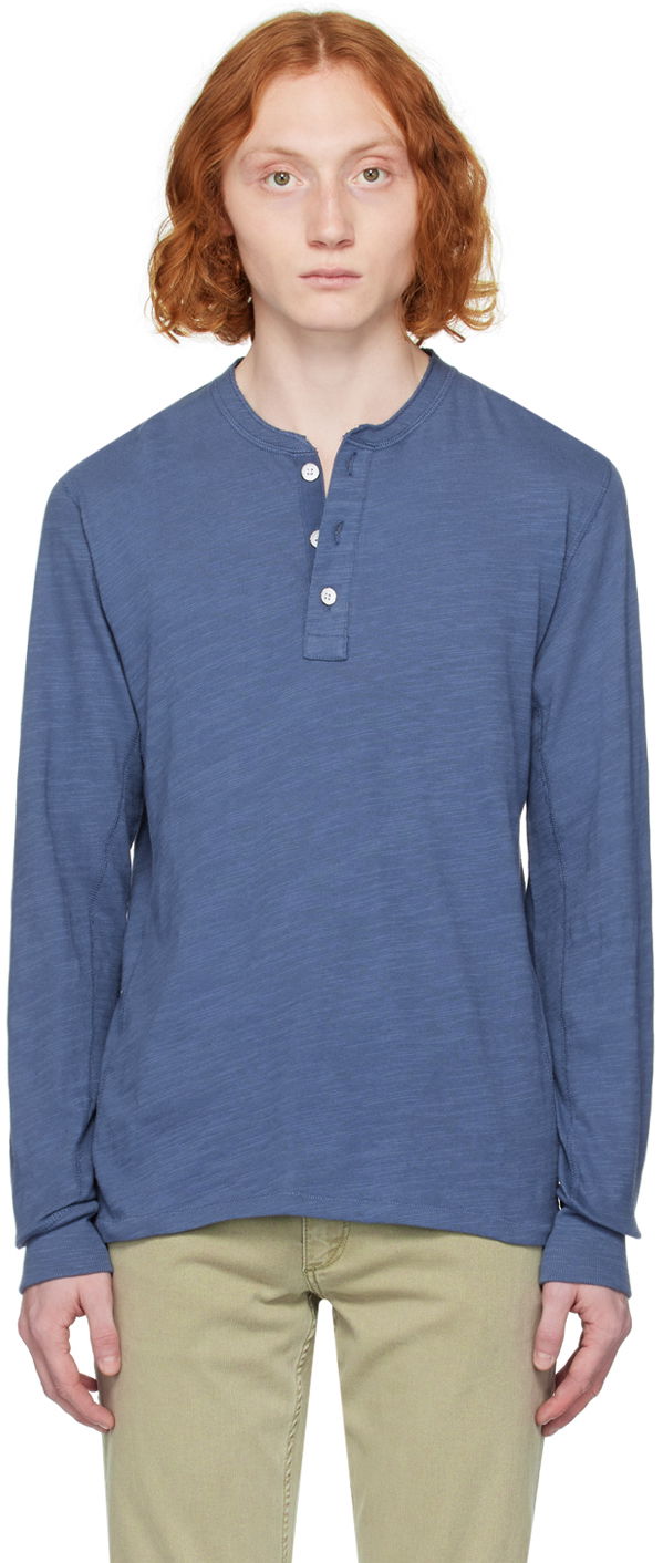 Majica rag & bone Rag & Bone Classic Flame Henley T-Shirt Modra | MBC23HT037CA37