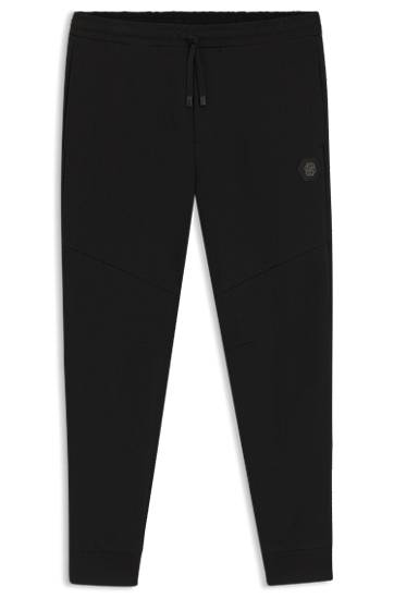 Trenirka BOSS Cotton-blend Panelled Tracksuit Bottoms with Double B Monogram Črna | 50543860