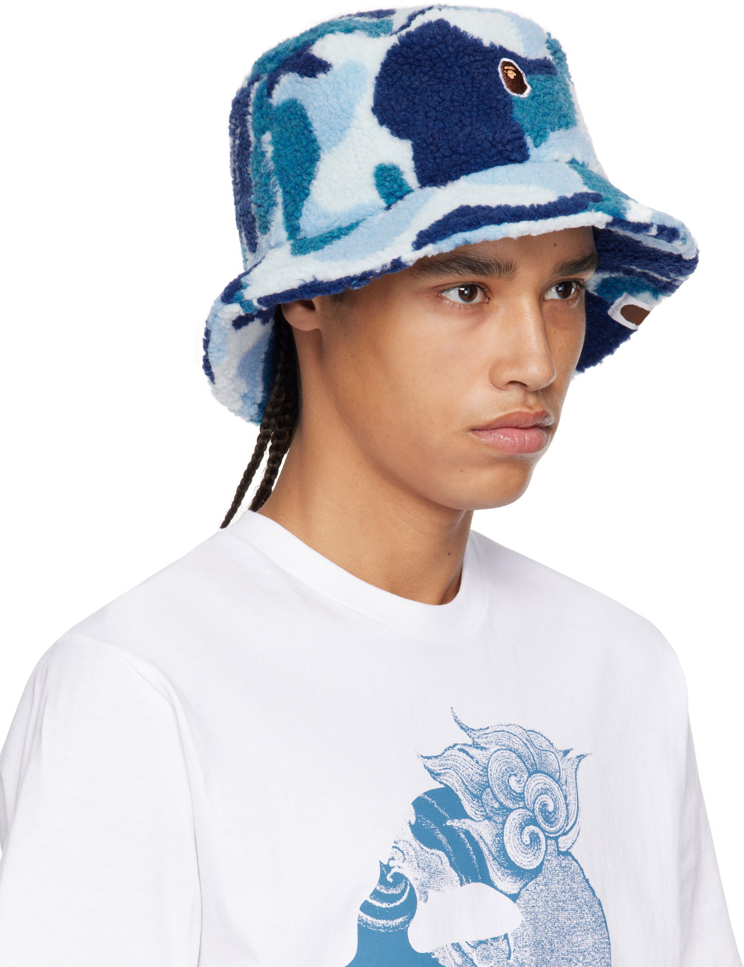 Klobuk BAPE A Bathing Ape ABC Camo Boa Fleece Bucket Hat Modra | 001HTK801006M, 1