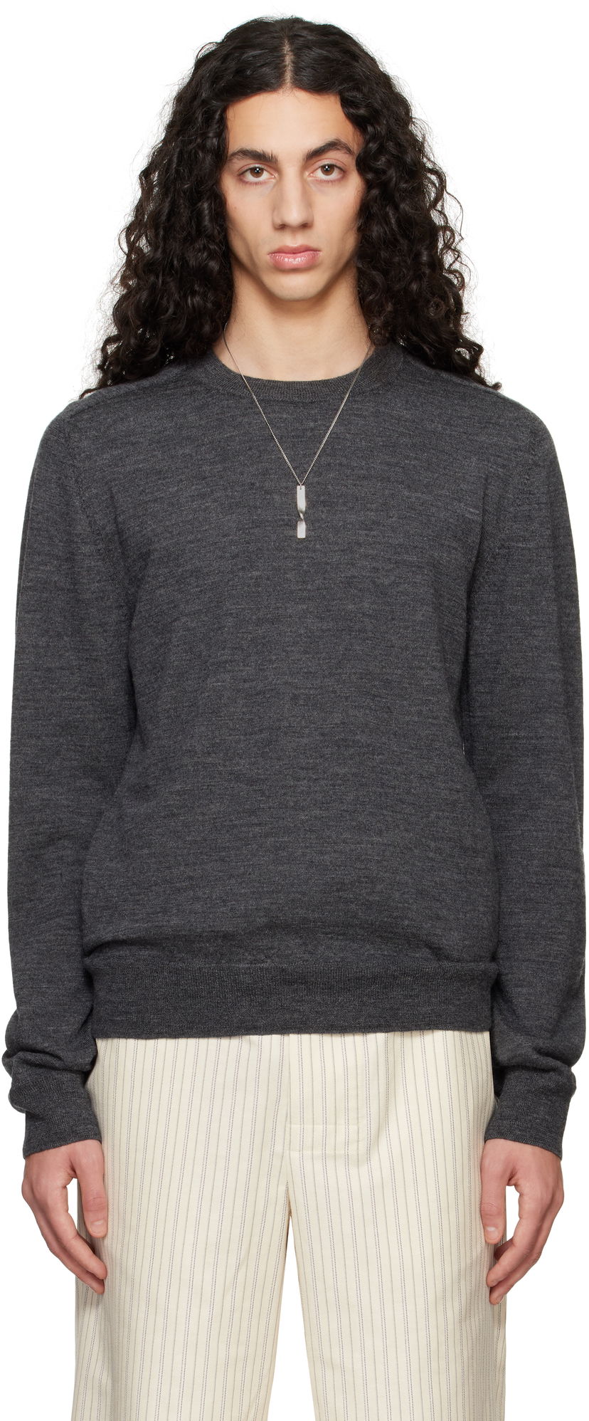 Pleteni pulover Maison Margiela Maison Margiela Elbow Patch Sweater Siva | S50HL0041 M13098