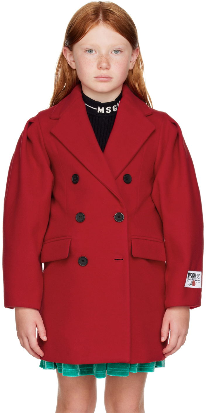 Plašči MSGM MSGM Kids Double-Breasted Coat Rdeča | MS029142