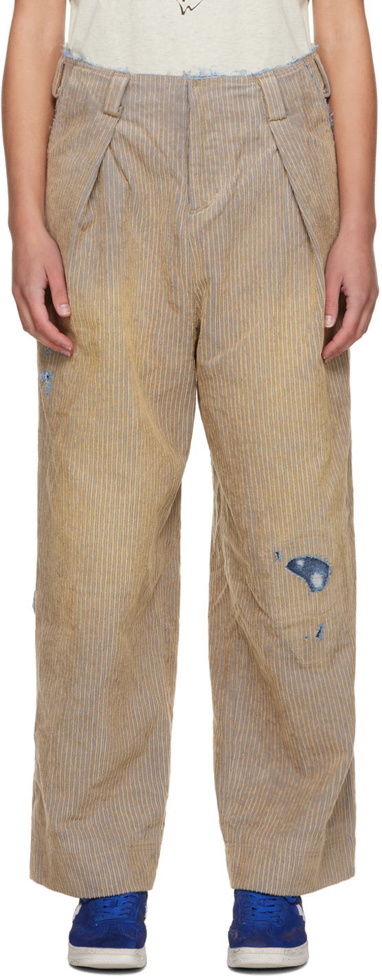 Hlače ADER ERROR Carid Wide Leg Distressed Trousers Bež | BMADFWBT0106BG