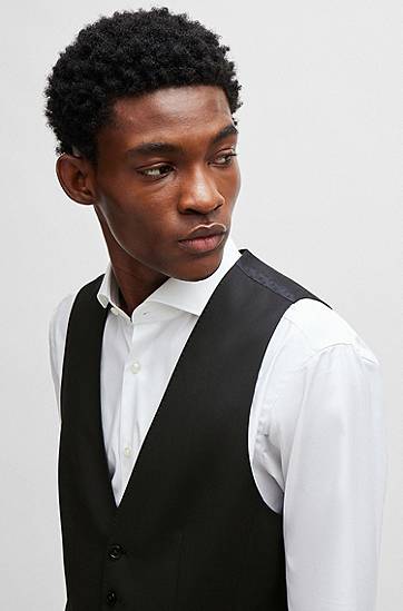 Telovnik BOSS BOSS Slim-Fit Virgin-Wool Serge Waistcoat Črna | 50469160, 1