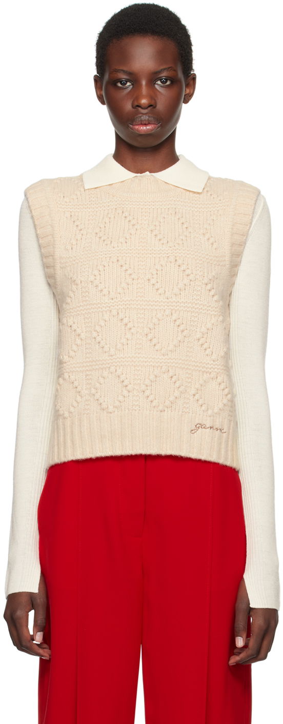Telovnik GANNI Beige Cable Knit Vest Bež | K2221