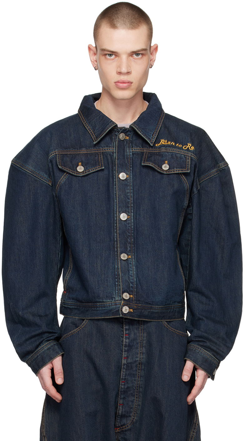Bomber jakna Vivienne Westwood Boxer Denim Jacket Modra | 39010009-W00HY-DE
