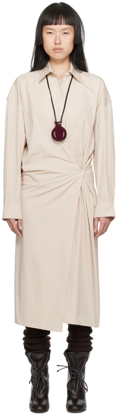 Obleke LEMAIRE Lemaire Twisted Midi Dress Bež | DR1024 LF1106