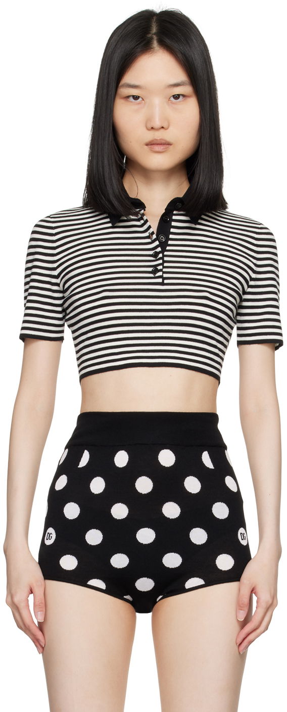 Krop-top Dolce & Gabbana Dolce&Gabbana Striped Cropped Polo Črna | FXZ09T JCVY4