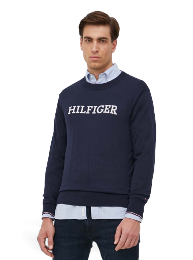 Pleteni pulover Tommy Hilfiger Hilfiger Monotype Supima Relaxed Jumper Mornarica | MW0MW31584