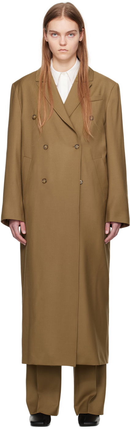 Plašči Loulou de Saison Loulou de Saison Maisun Double-Breasted Maxi Coat Rjava | MAISUN