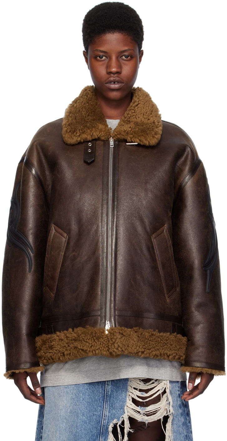 Bomber jakna VETEMENTS Graphic Shearling Jacket Rjava | UE64JA920O