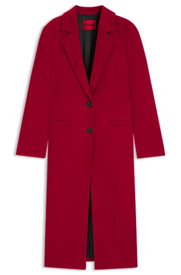 Plašči BOSS Relaxed-fit Single-Breasted Long Wool Blend Coat Rdeča | 50547691