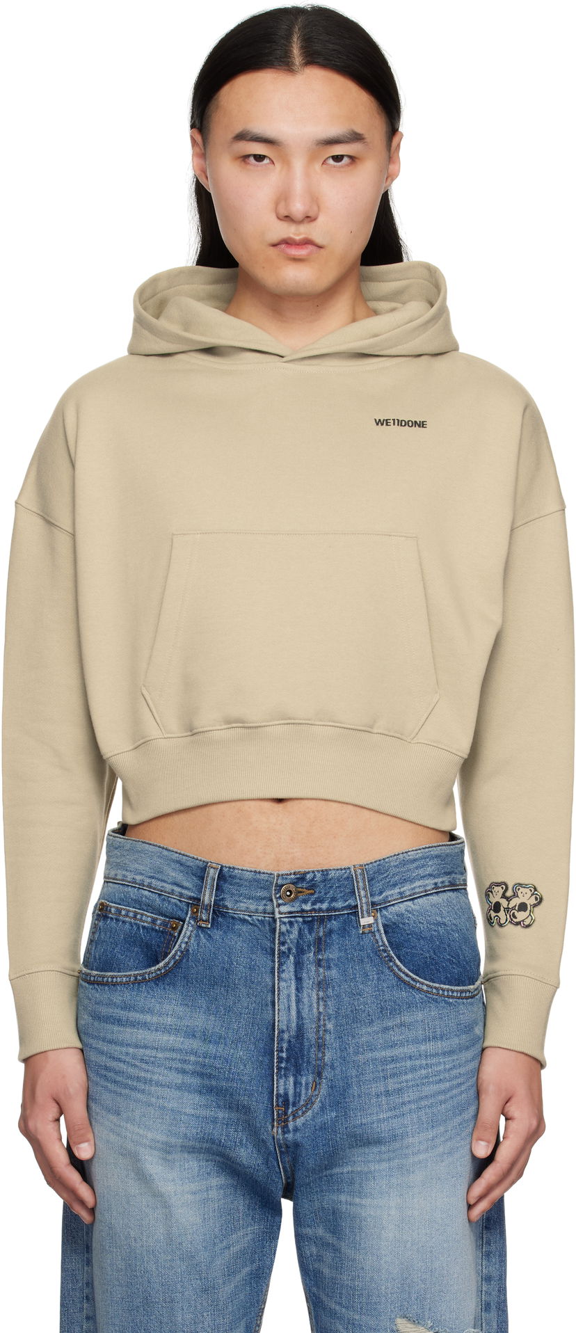 Pulover We11done We11done Teddy Twins Cropped Hoodie Bež | WD-TH0-25-841-U-KK
