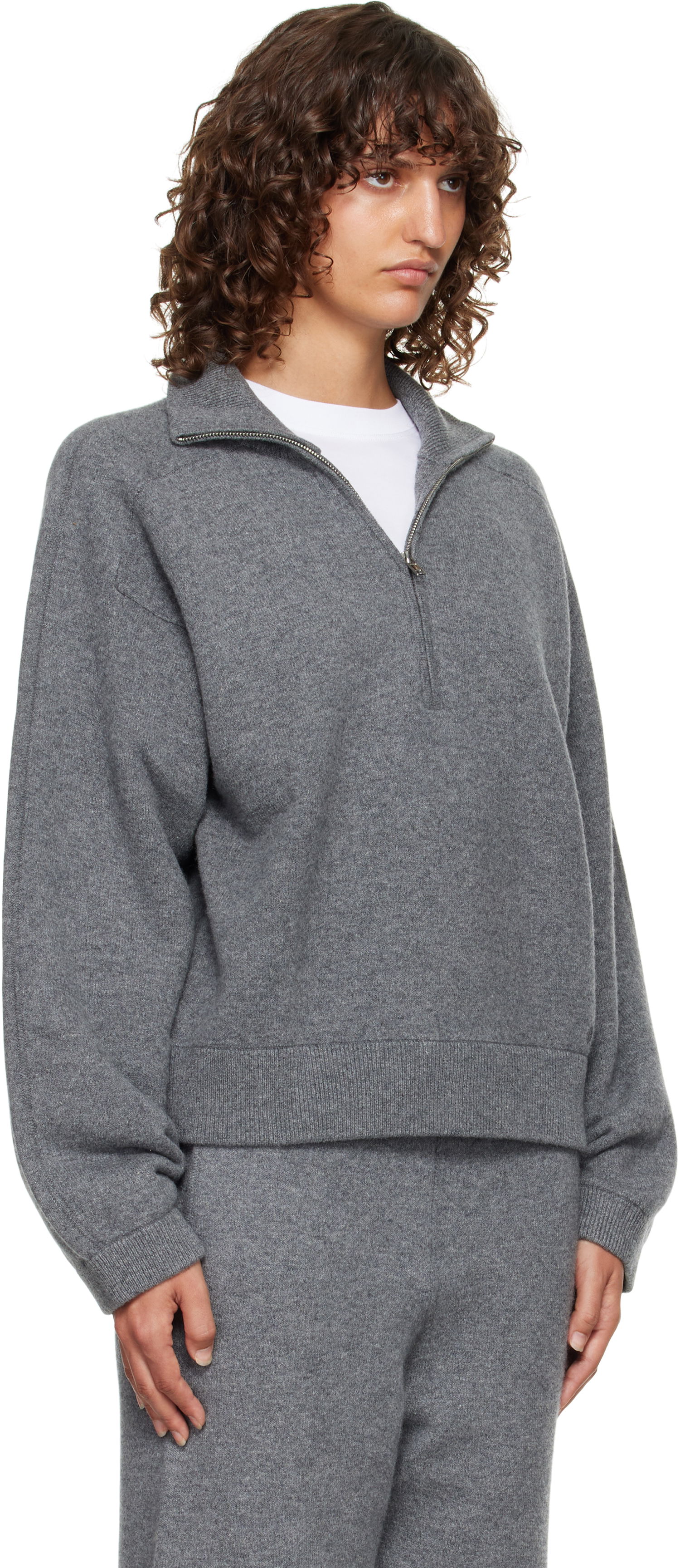 Pleteni pulover Loulou de Saison Loulou de Saison Cashmere Quarter-Zip Sweater Siva | DRIES, 1