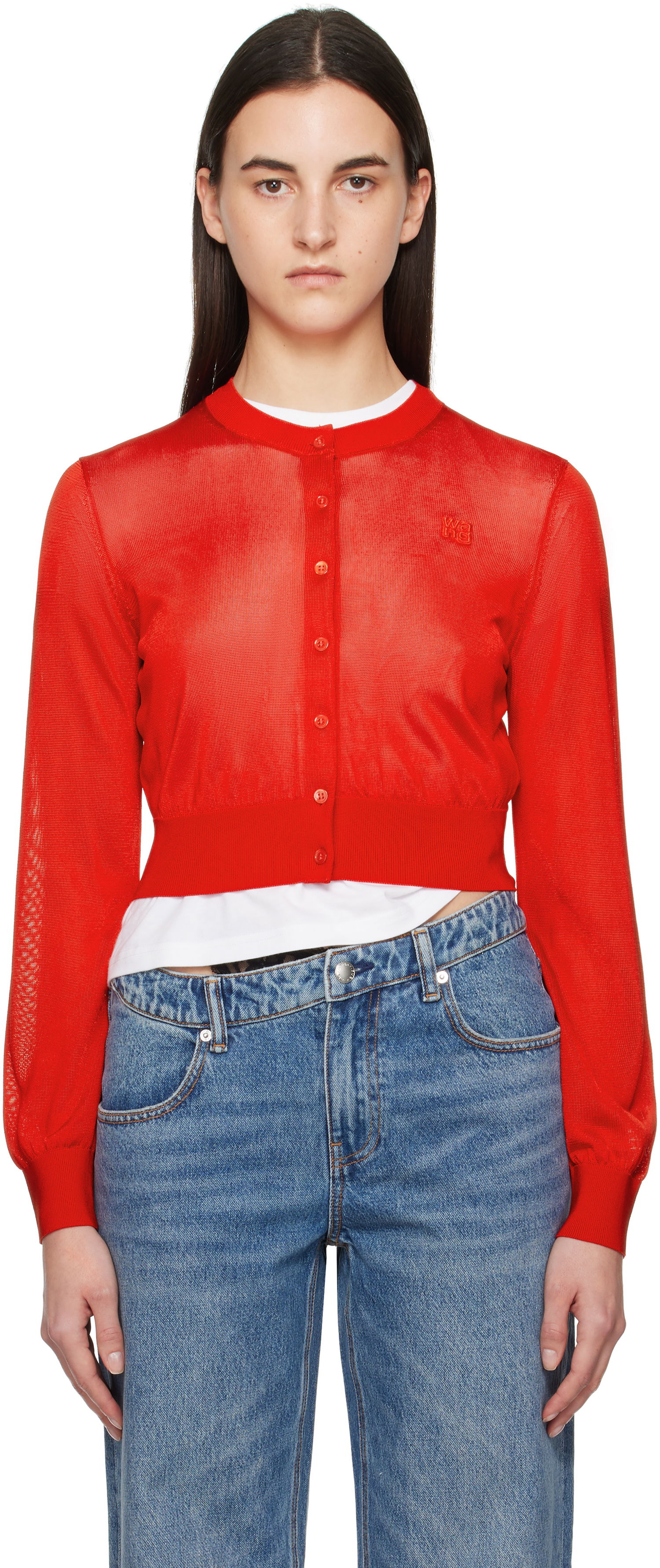 Pleteni pulover Alexander Wang Alexanderwang.t Embroidered Cropped Cardigan Modra | 4KC1253070, 0