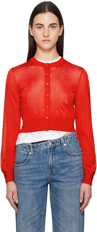 Pleteni pulover Alexander Wang Alexanderwang.t Embroidered Cropped Cardigan Modra | 4KC1253070, 0