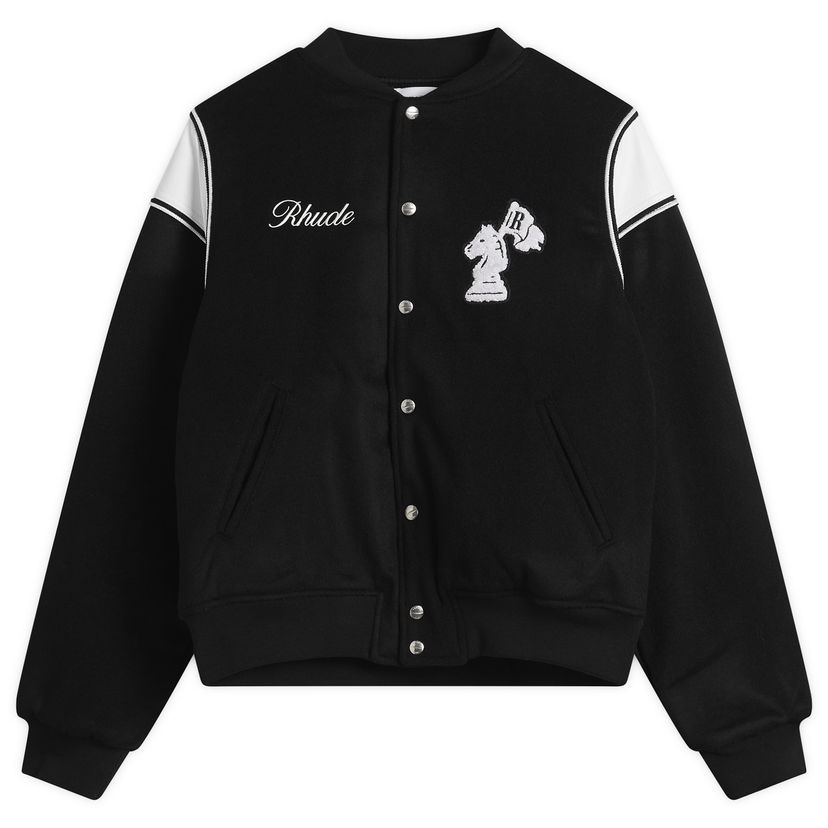 Bomber jakna Rhude Regista Varsity Bomber Jacket with Embroidered Chess Knight, Size Large Črna | RHFW25JA01841-3186