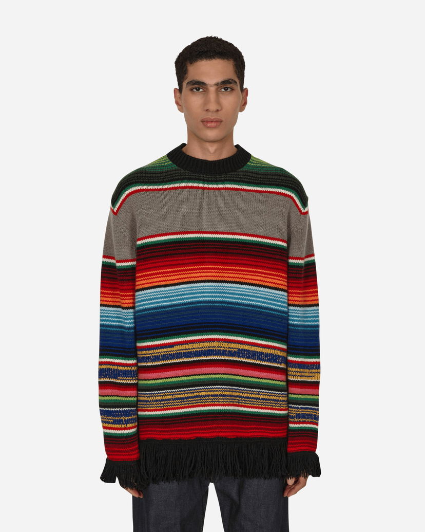 Pleteni pulover Junya Watanabe Fringe Striped Crewneck Sweater Večbarvna | WJ-N009-W22  1