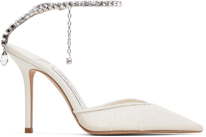 Superge in čevlji Jimmy Choo Jimmy Choo Saeda 100 Crystal Embellished Mesh Heels Bela | SAEDA 100