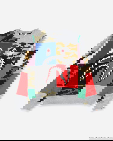 Pulover BAPE Patchwork Shark Wide Crewneck Sweatshirt Siva | 1G30113003 MULTI, 2