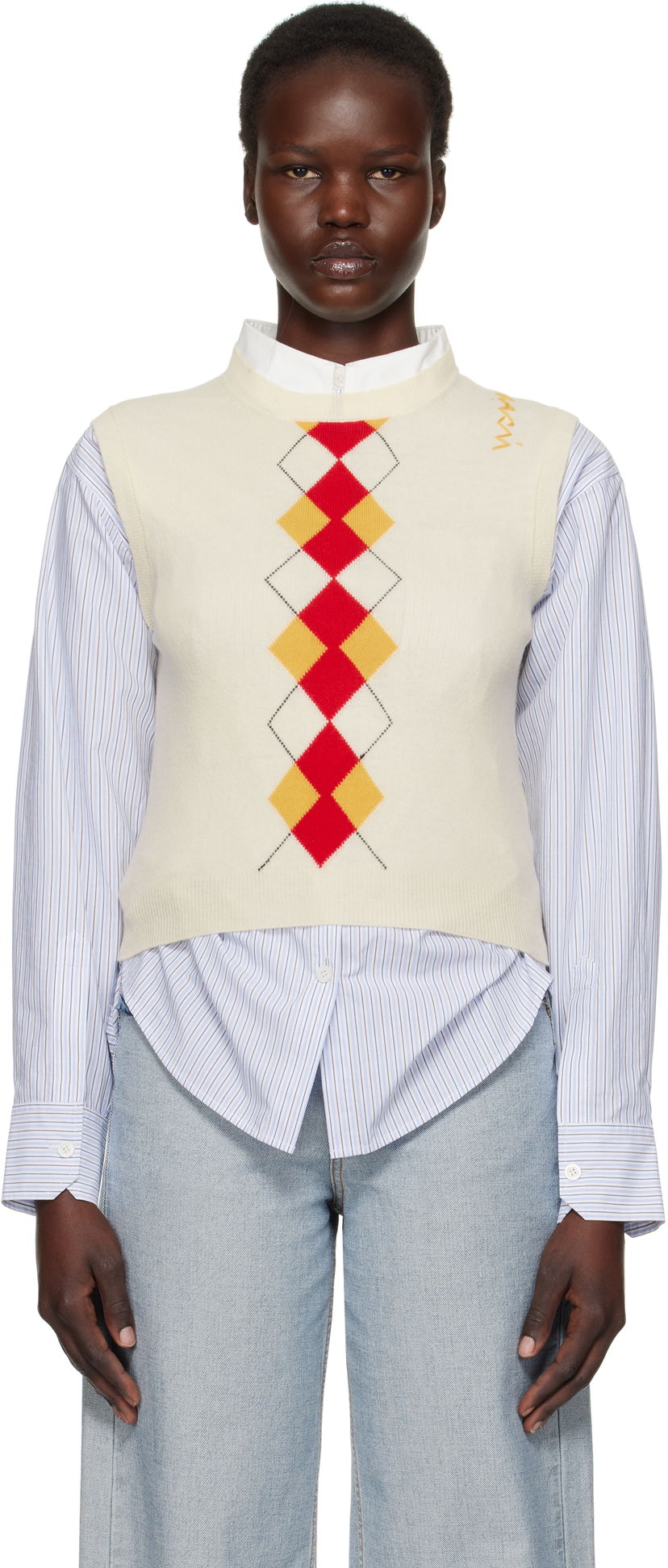 Pleteni pulover Marni Marni Argyle Knit Vest Bela | GCMD0591Q0 UFH546