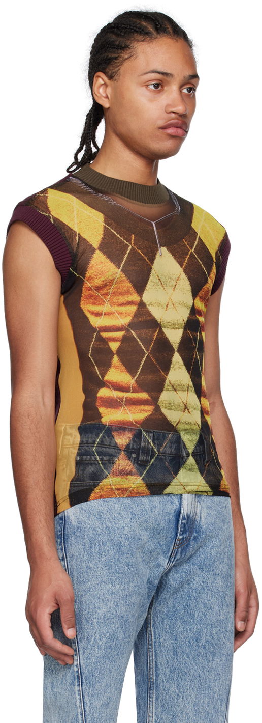 Majica brez rokavov Y/PROJECT Jean Paul Gaultier Edition Argyle Mesh Tank Top Rumena | YPJPGTS5-S24, 1