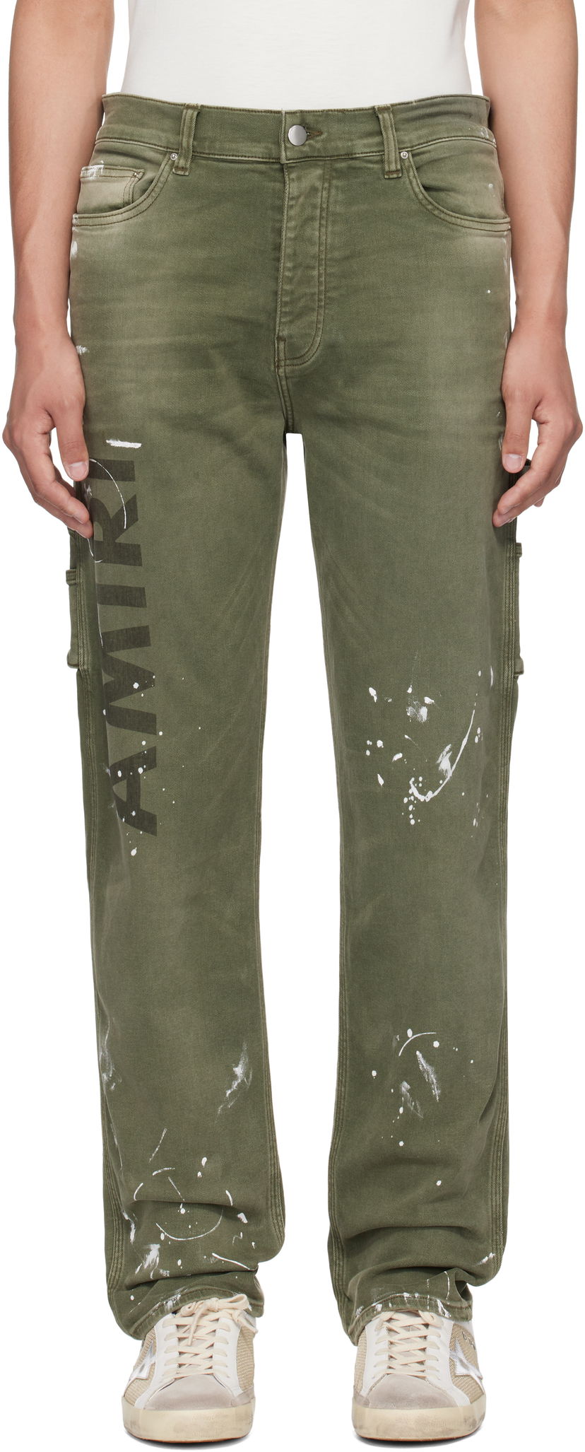 Kavbojke AMIRI AMIRI Army Logo Painted Slim Workman Jeans Zelena | AMDNSM1018