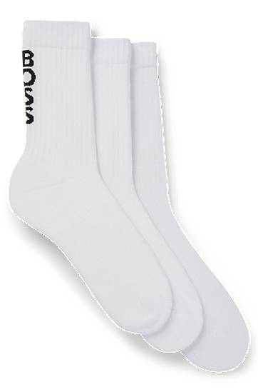 Nogavice BOSS Three-Pack Ribbed Short Socks with Logo Bela | 50531540