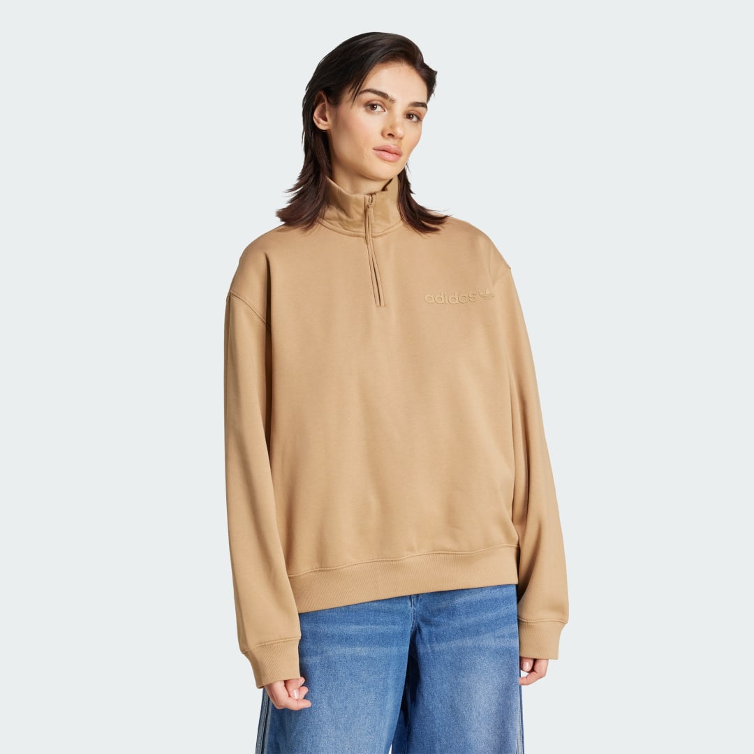 Pulover adidas Performance Essentials Linear Quarter-Zip Oversized Sweatshirt Bež | JW1024, 0