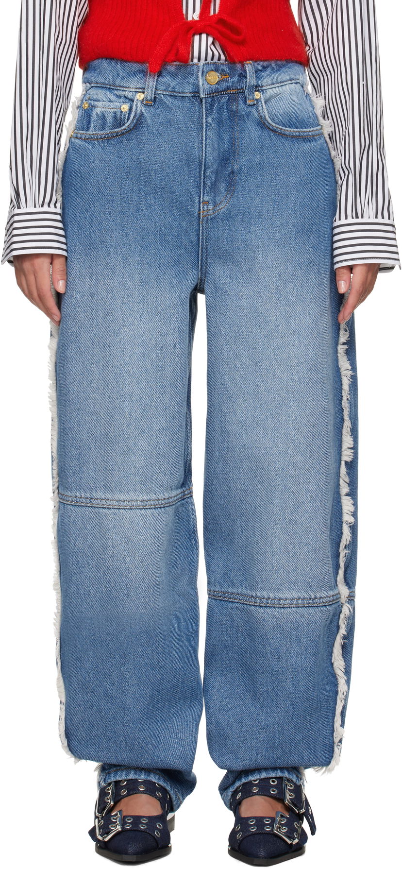 Kavbojke GANNI Ganni Stary Frayed Wide-Leg Jeans Modra | J1602