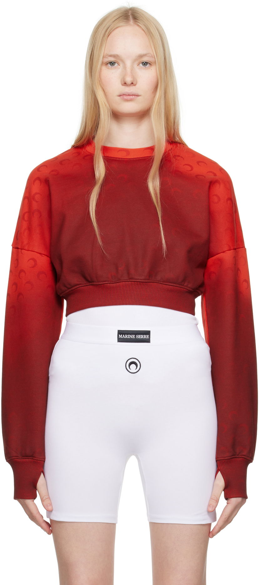 Pleteni pulover Marine Serre Marine Serre Moon Faded Fleece Cropped Sweatshirt Rdeča | WST012A CJER0073