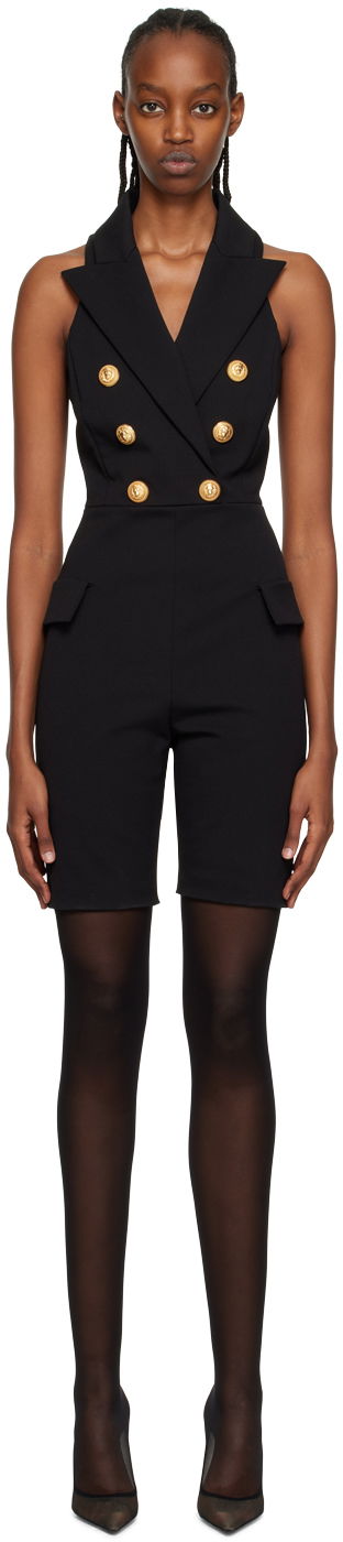 Kombinezon Balmain Black Pointed Lapel Jumpsuit Črna | AF1PT040CC77