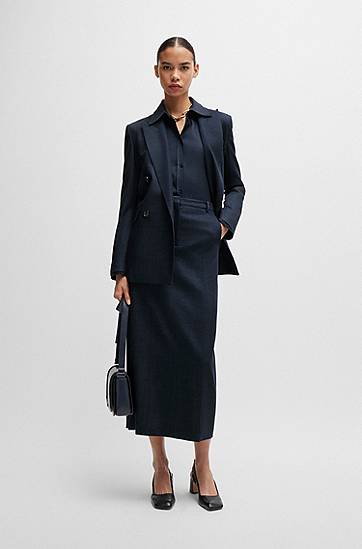 Srajce BOSS Regular-Fit Denim-Effect Twill Blouse Mornarica | 50518443, 1